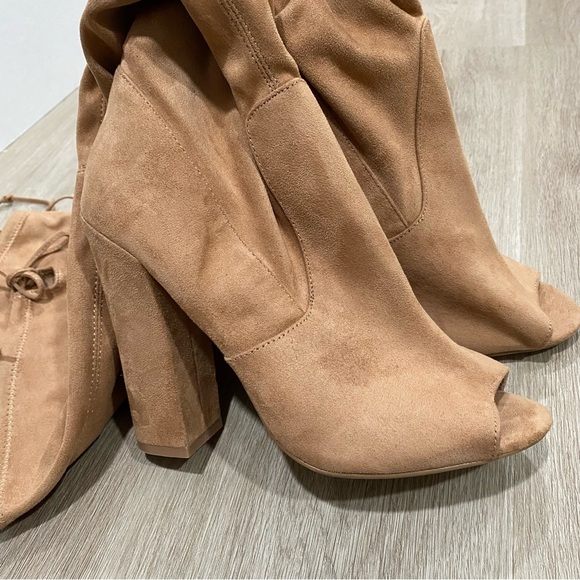 Steve Madden Elliana Tan Peep Toe Thigh High Boots - Picture 7 of 13